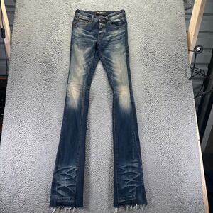 Valabasas Jeans Mens 28x42 Blue Cotton Denim Flared Button Fly Raw Hem Stretch